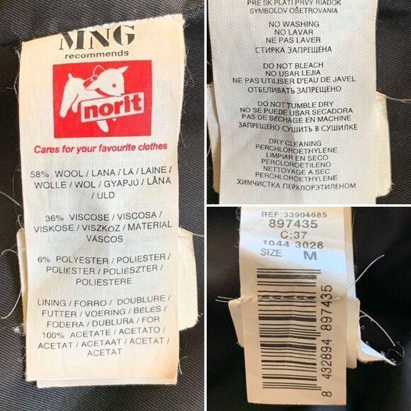 Mango Strapless Wool Blend Mini Herringbone Print Dress Gray Size 6‎ - Picture 9 of 12